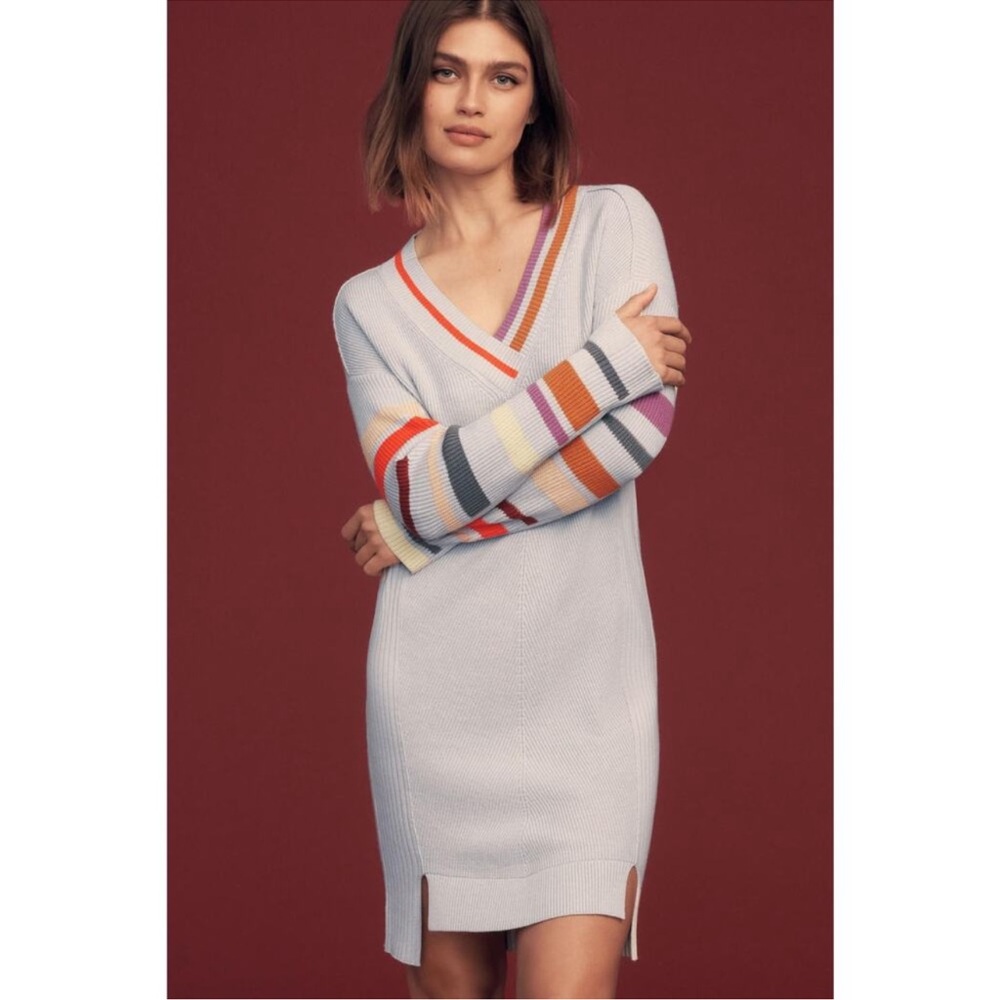 Anthropologie Daily Practice Stripe Sleeve Knit Ribbed Sweater Dress Size Small